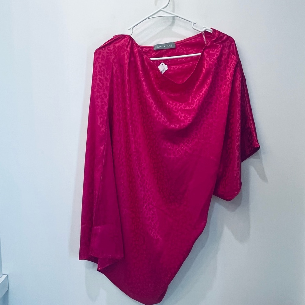 NWT mini pixi + ivy one shoulder leopard hot pink satin dress size small